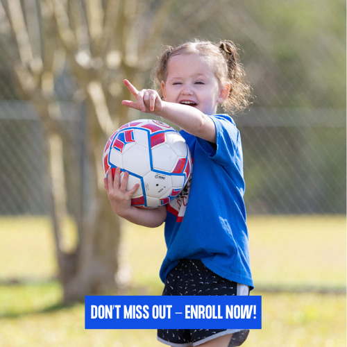 GIRL HOLDING SOCCER BALL AND POINTING WITH BUTTON